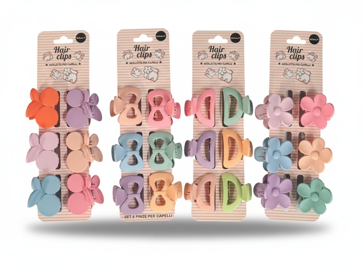 Set van 6 haarklemmen met pastelkleurige bloemen en strikjes voor wholesale door Willy be Smart