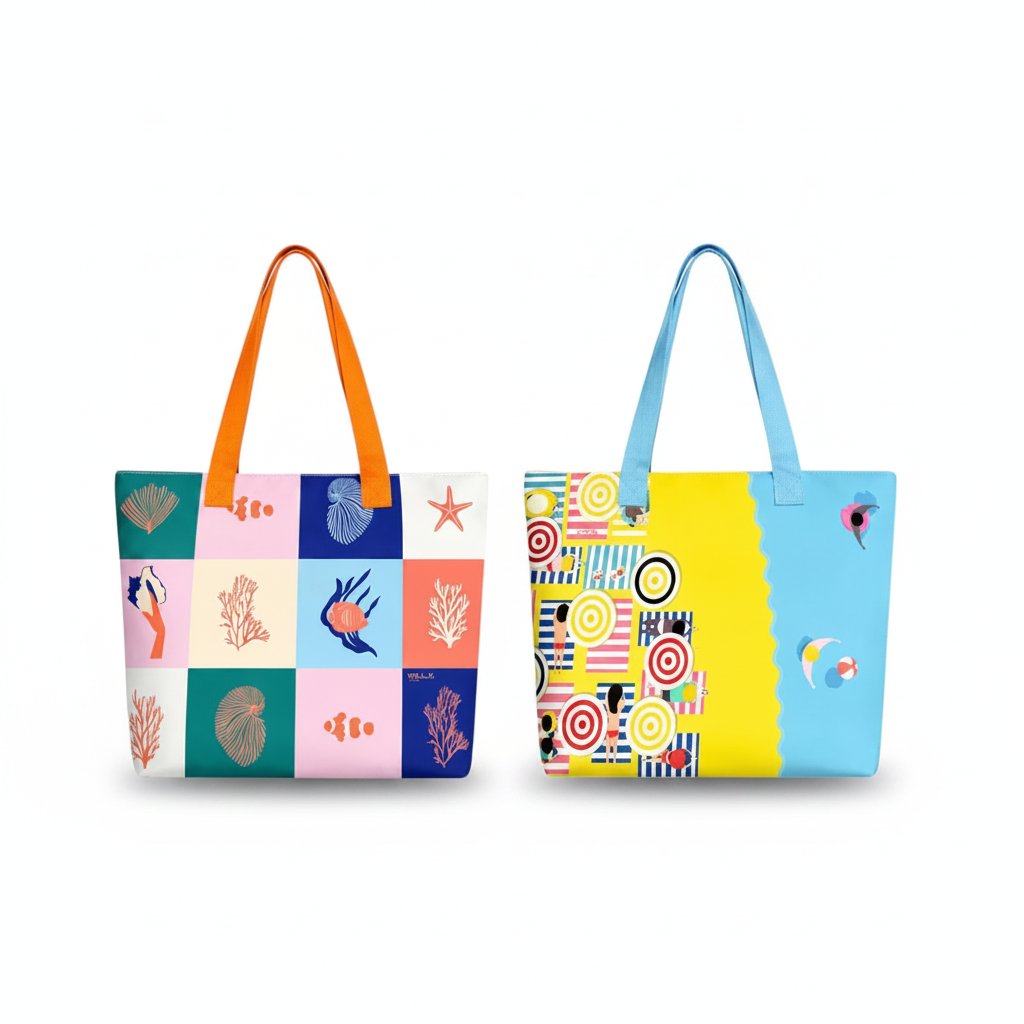 Bolsa tote de playa - estampado costero de verano, set de 2 y otras tendencias de Productos playa al por mayor para tu tienda en Faire.