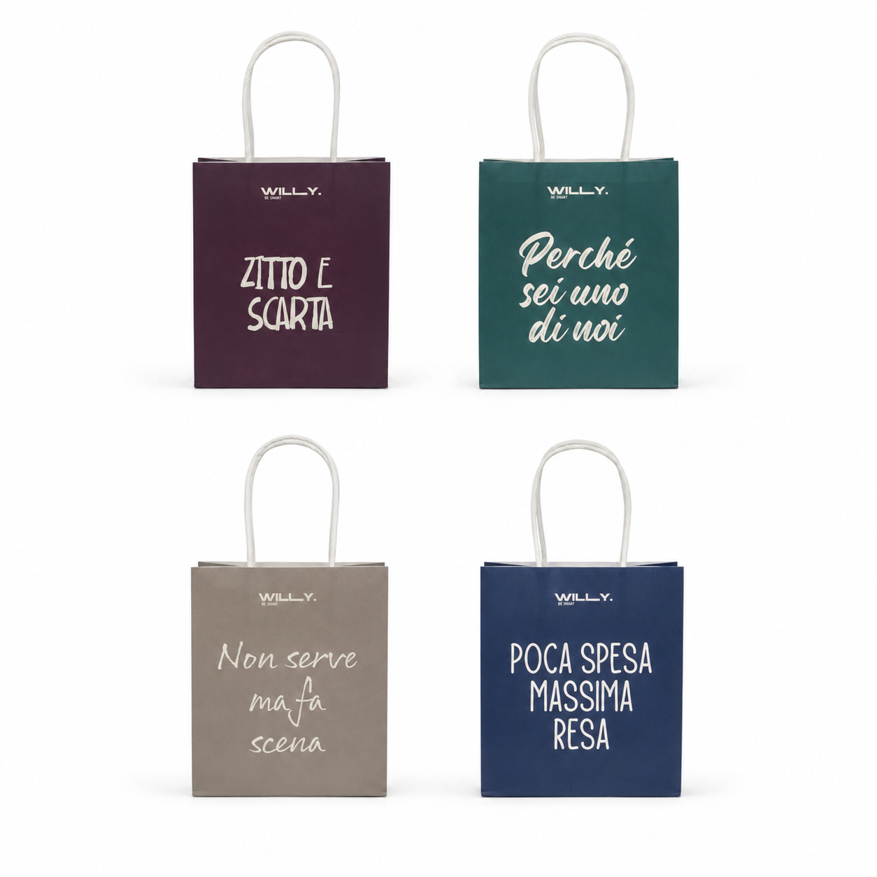 Petits sacs-cadeaux - Lot de 4 imprimés avec un slogan italien et autres tendances Italien en vente B2B pour votre magasin sur Faire.