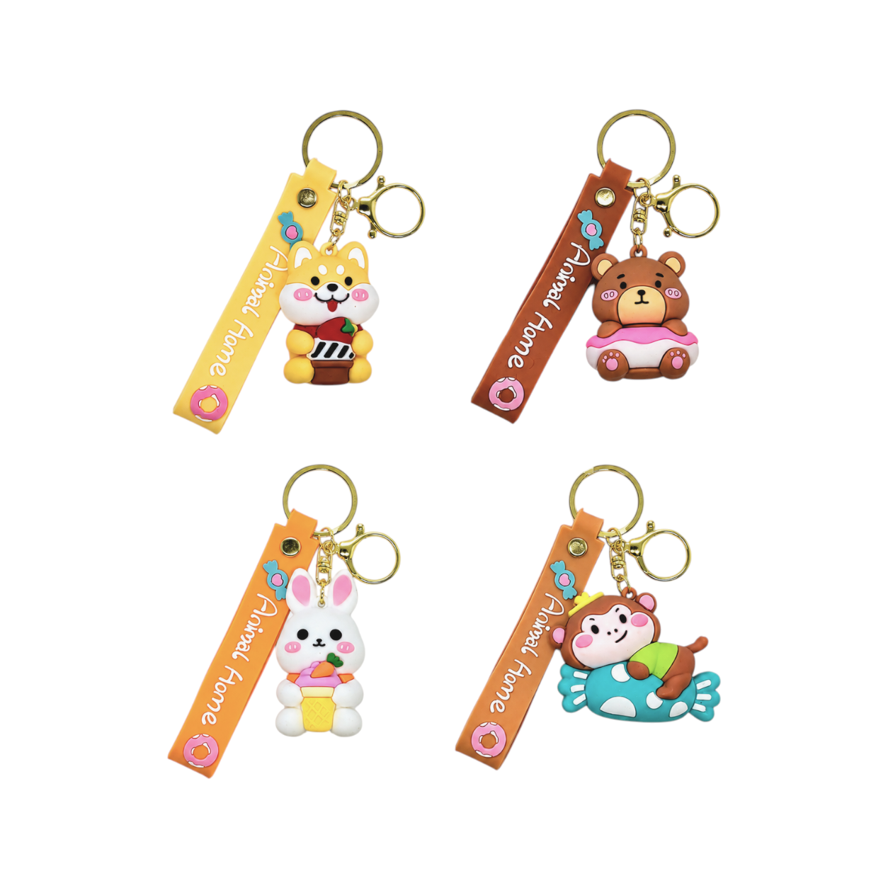Tier-Schlüsselanhänger – Kawaii-Charakter-Design, 4er-Set für den Großhandel von Willy be Smart