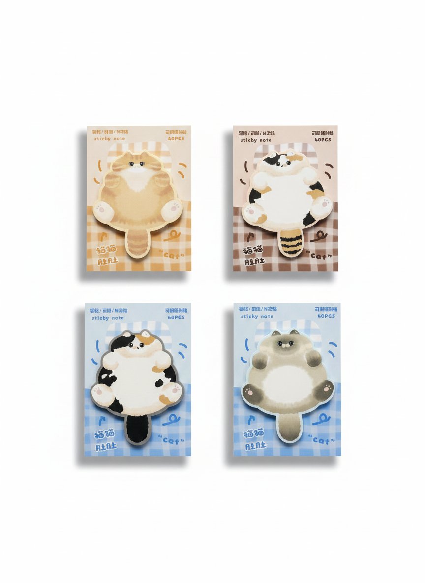 Notes autocollantes Chat - Design potelé, lot de 40 et autres tendances Articles bureau en vente B2B pour votre magasin sur Faire.