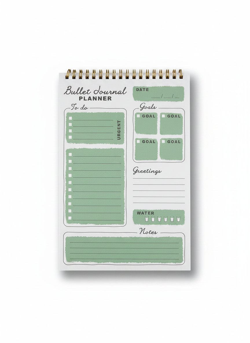 Planeador Bullet Journal de Objetivos Diários - Layout Verde e outras tendências em Lenha B2B para a sua loja na Faire.