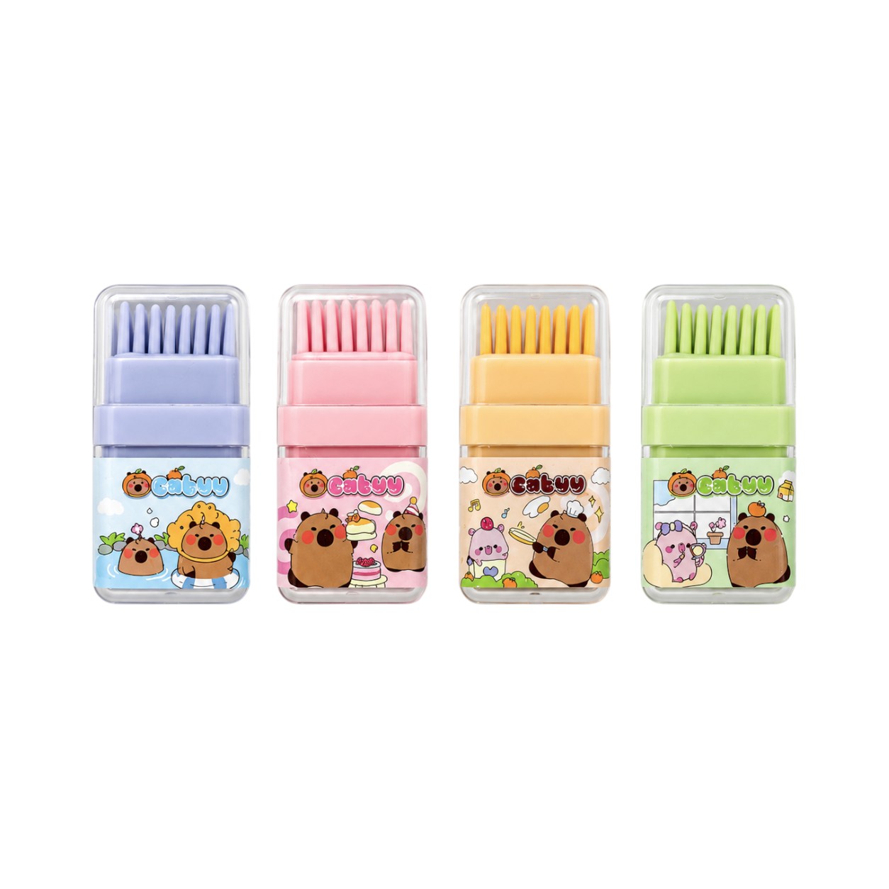Conjunto de Borrachas Kawaii Capivara – Pack Pastel de 4 e outras tendências em Material escolar B2B para a sua loja na Faire.
