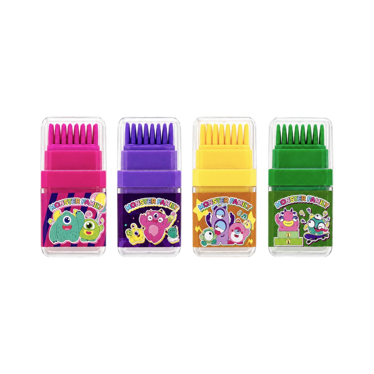 Set mini de crayones Familia Monstruo - 4 colores pastel y otras tendencias de Monster al por mayor para tu tienda en Faire.