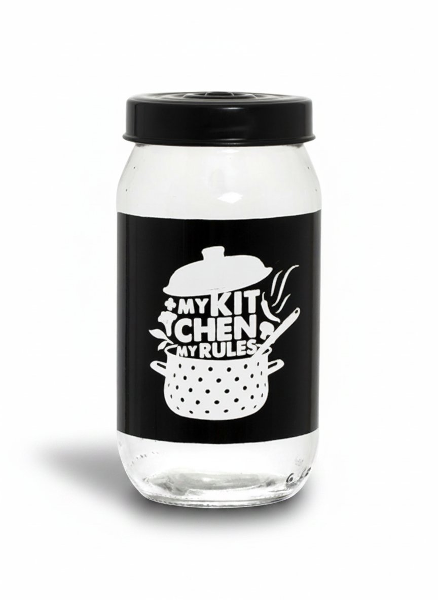 Glass Storage Jar 1L Black Kitchen Canister per la vendita all'ingrosso da parte di Willy be Smart