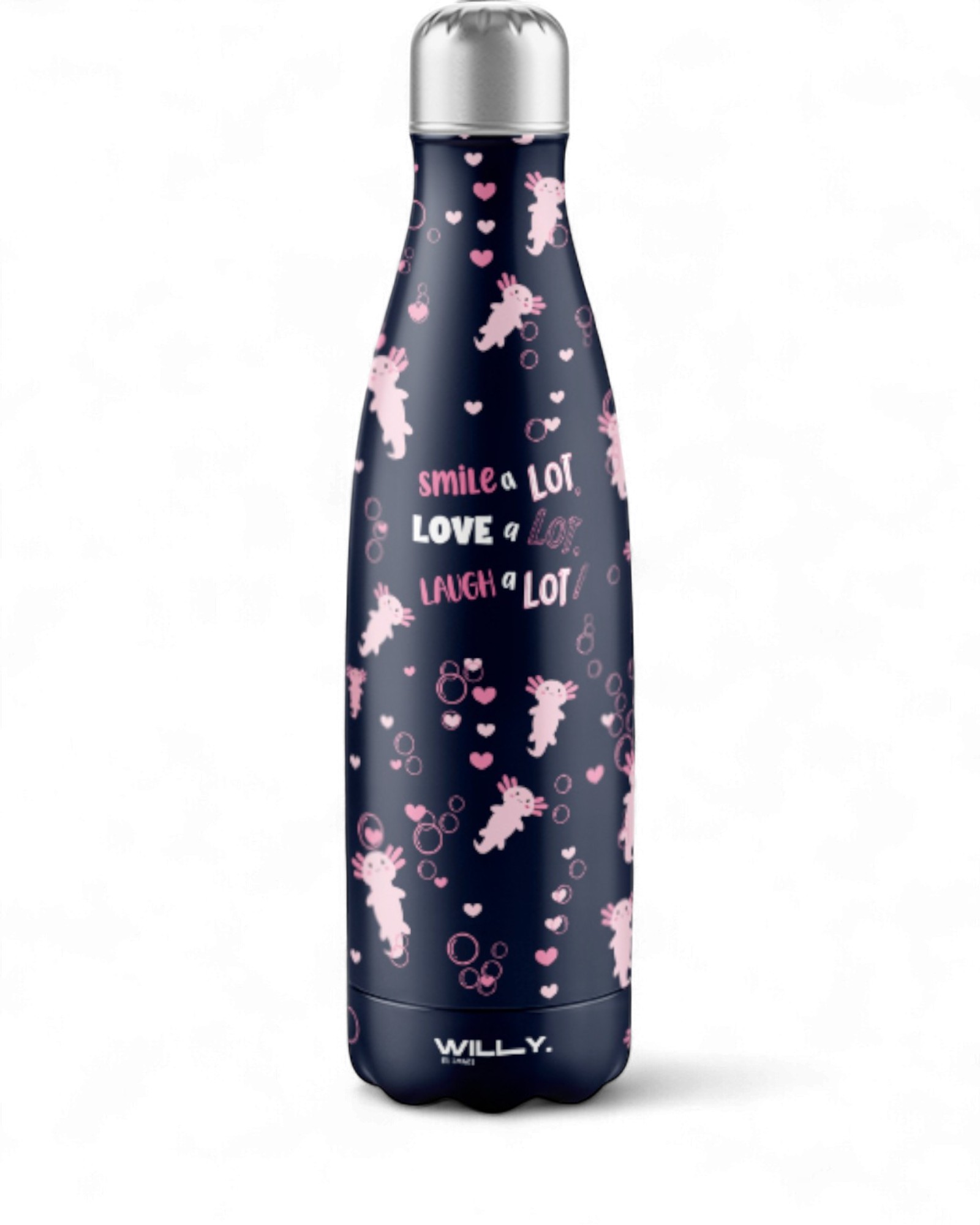 Gourde en acier Axolotl - Isotherme 500 ml Rose pour la vente par Willy be Smart