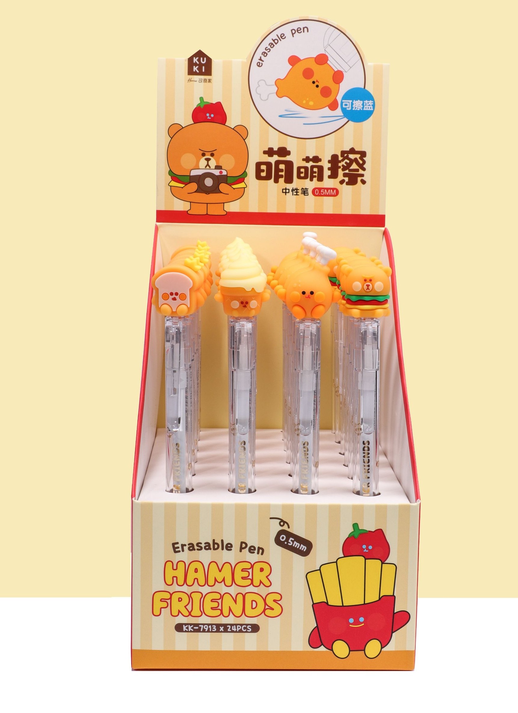 Stylo effaçable Fast Food - Embouts personnages kawaii et autres tendances Stylos en vente B2B pour votre magasin sur Faire.